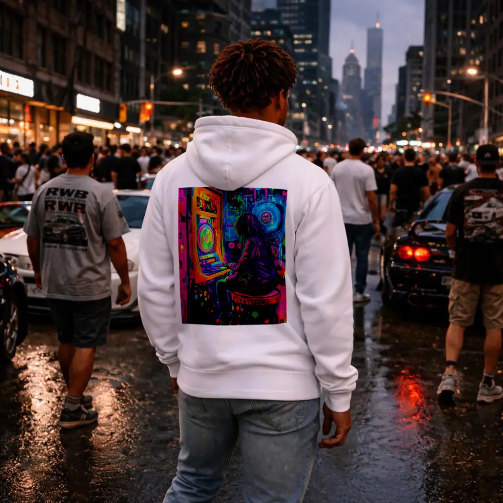 Neon Girl Playing Arcade Game Graffiti Art – Hoodies