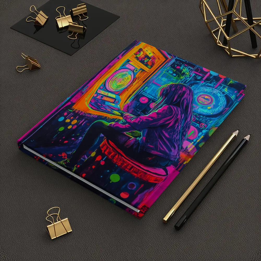 Neon Girl Playing Arcade Game Graffiti Art – Notebooks
