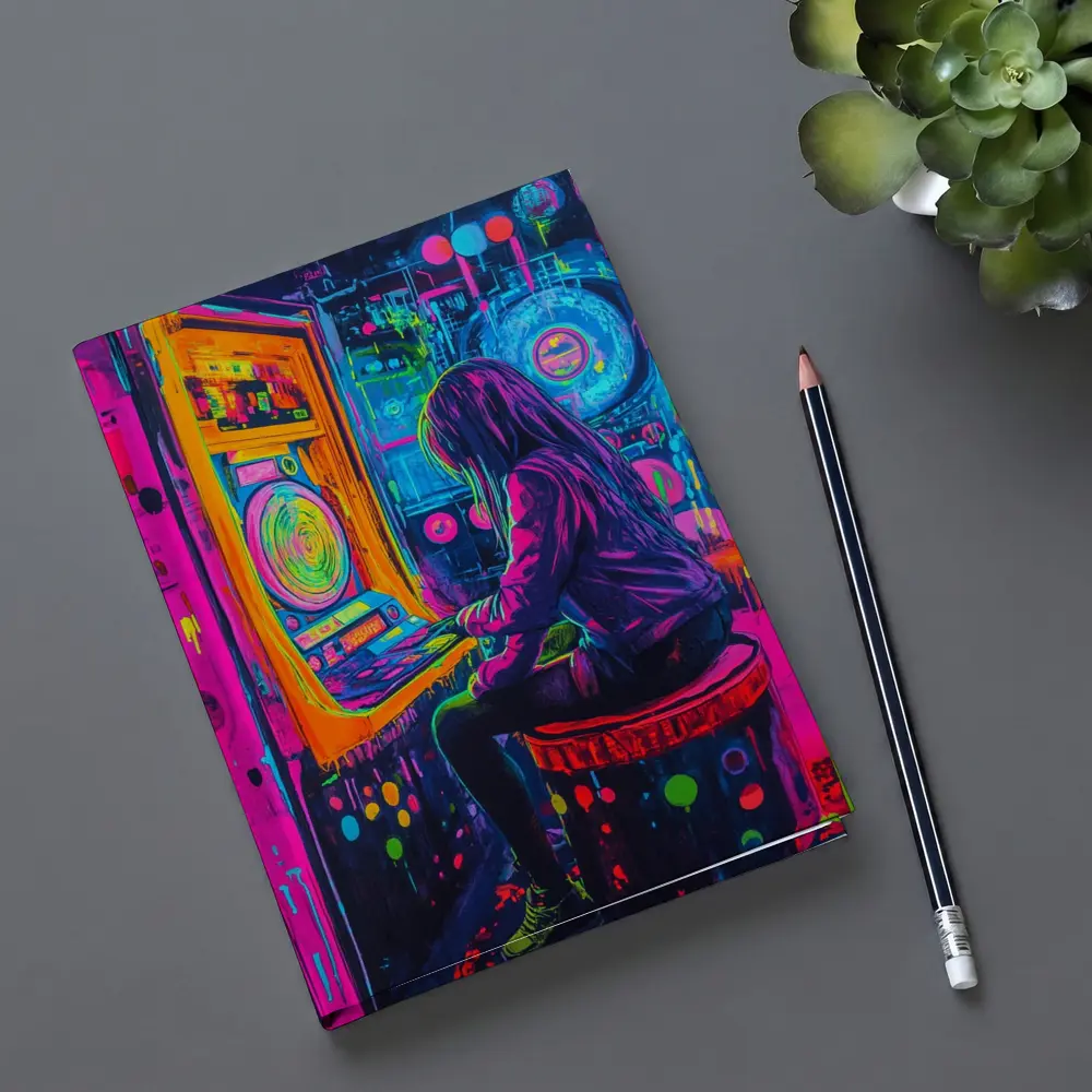 Neon Girl Playing Arcade Game Graffiti Art – Notebooks