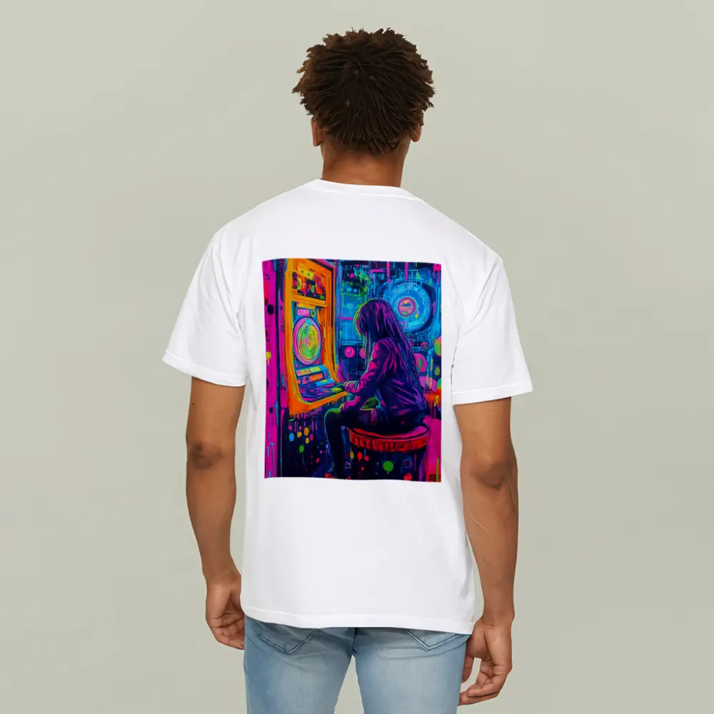 Neon Girl Playing Arcade Game Graffiti Art – T-Shirts