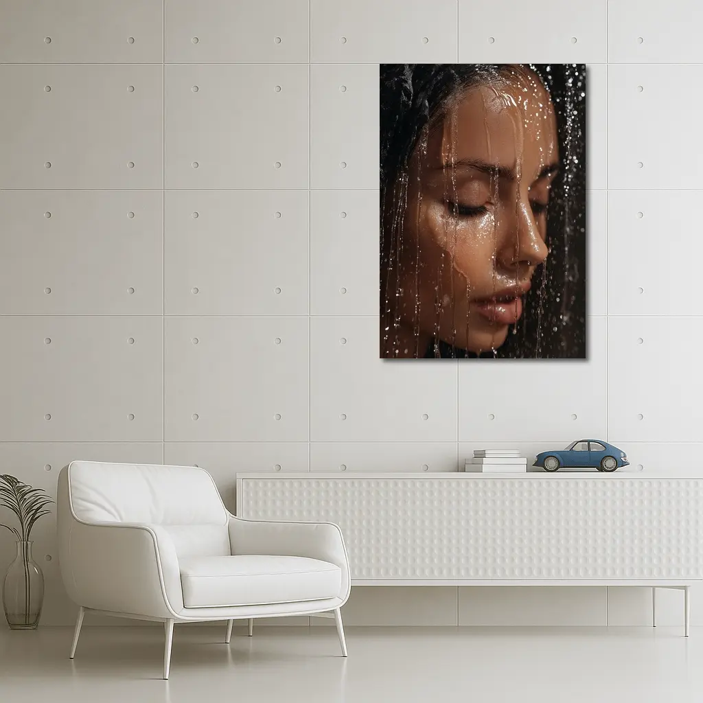 Woman Face Wet Water Drops Close Up – Wall Art