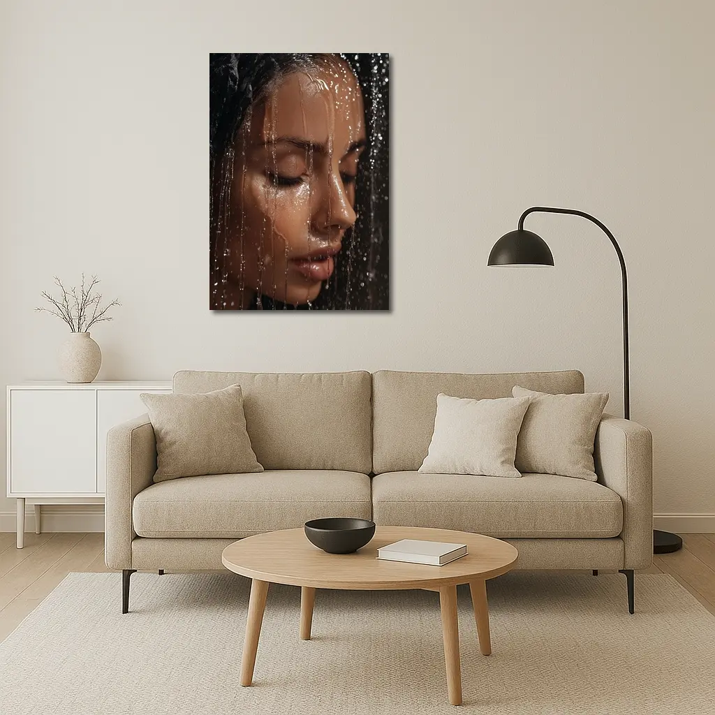 Woman Face Wet Water Drops Close Up – Wall Art