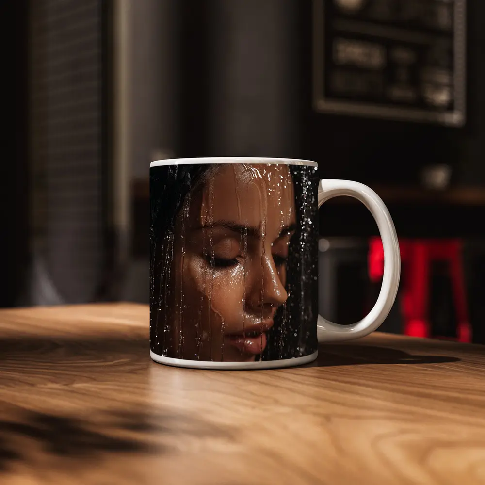 Woman Face Wet Water Drops Close Up – Mugs