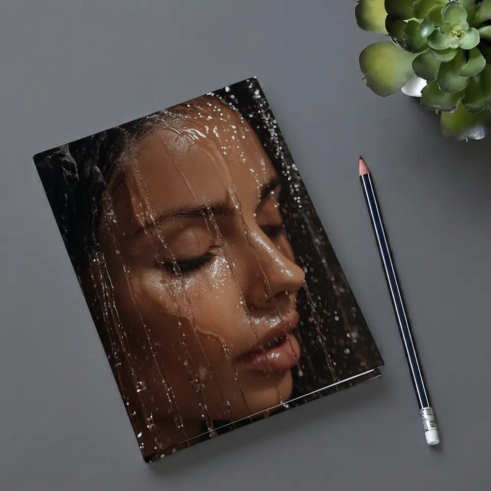 Woman Face Wet Water Drops Close Up – Notebooks