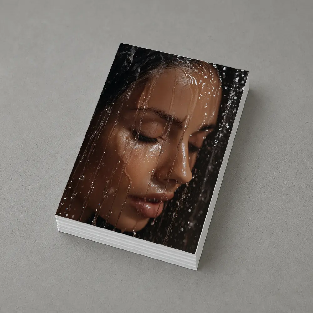 Woman Face Wet Water Drops Close Up – Postcards