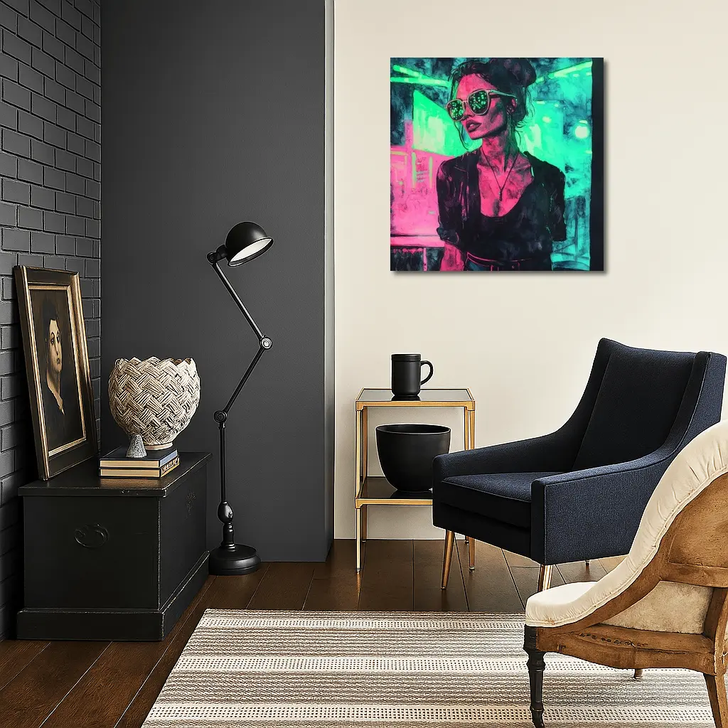 Neon City Night Woman Sunglasses Art – Wall Art