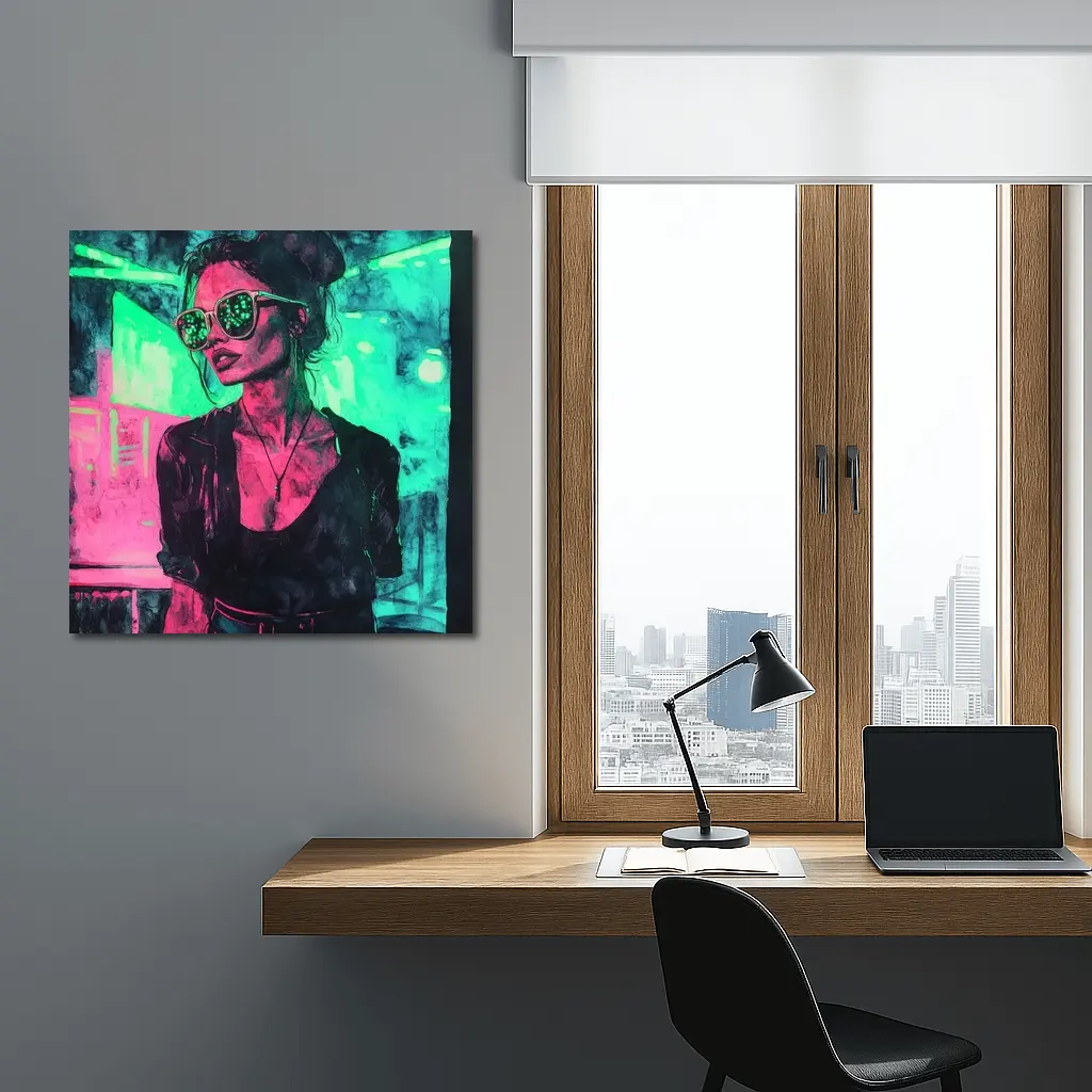 Neon City Night Woman Sunglasses Art – Wall Art