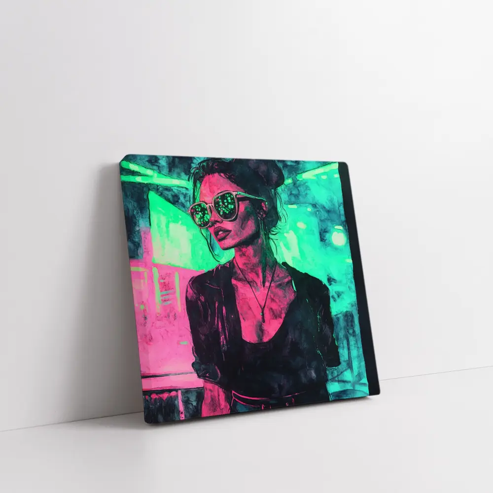 Neon City Night Woman Sunglasses Art – Wall Art