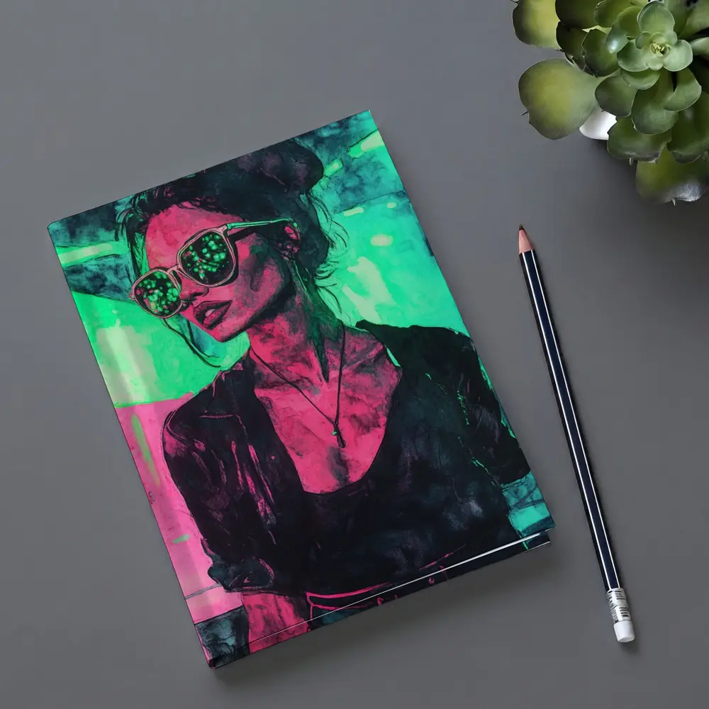 Neon City Night Woman Sunglasses Art – Notebooks