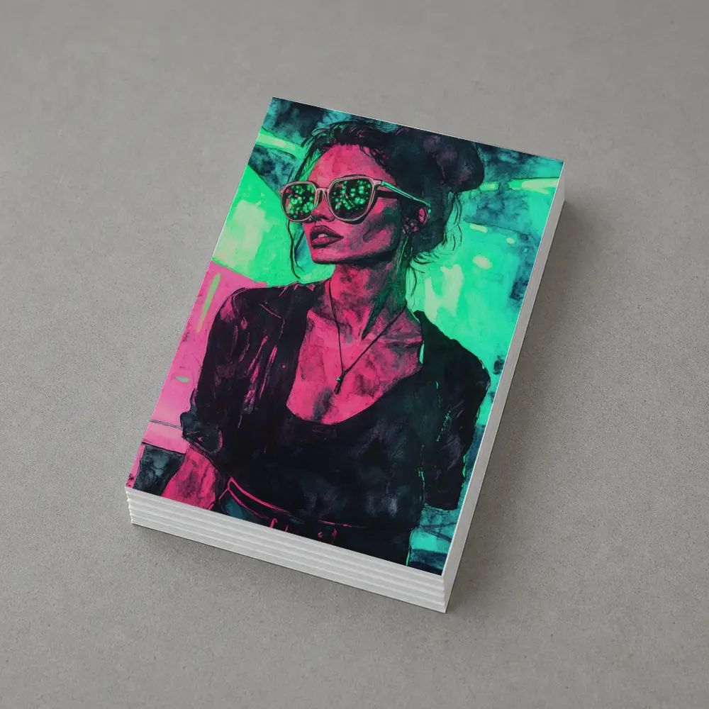 Neon City Night Woman Sunglasses Art – Postcards