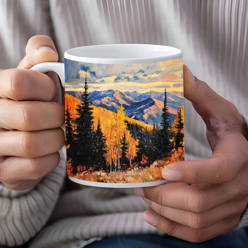 Autumn Mountain Forest Impressionist Oil Painting – Mugs