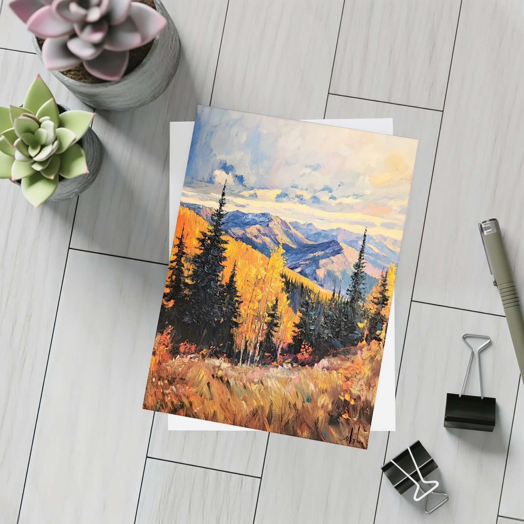 Autumn Mountain Forest Impressionist Oil Painting – Postcards