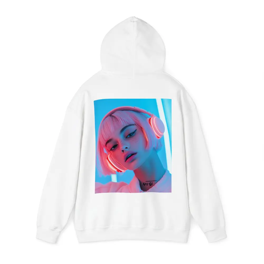 Pink Hair Girl Neon Blue Light Portrait – Hoodies