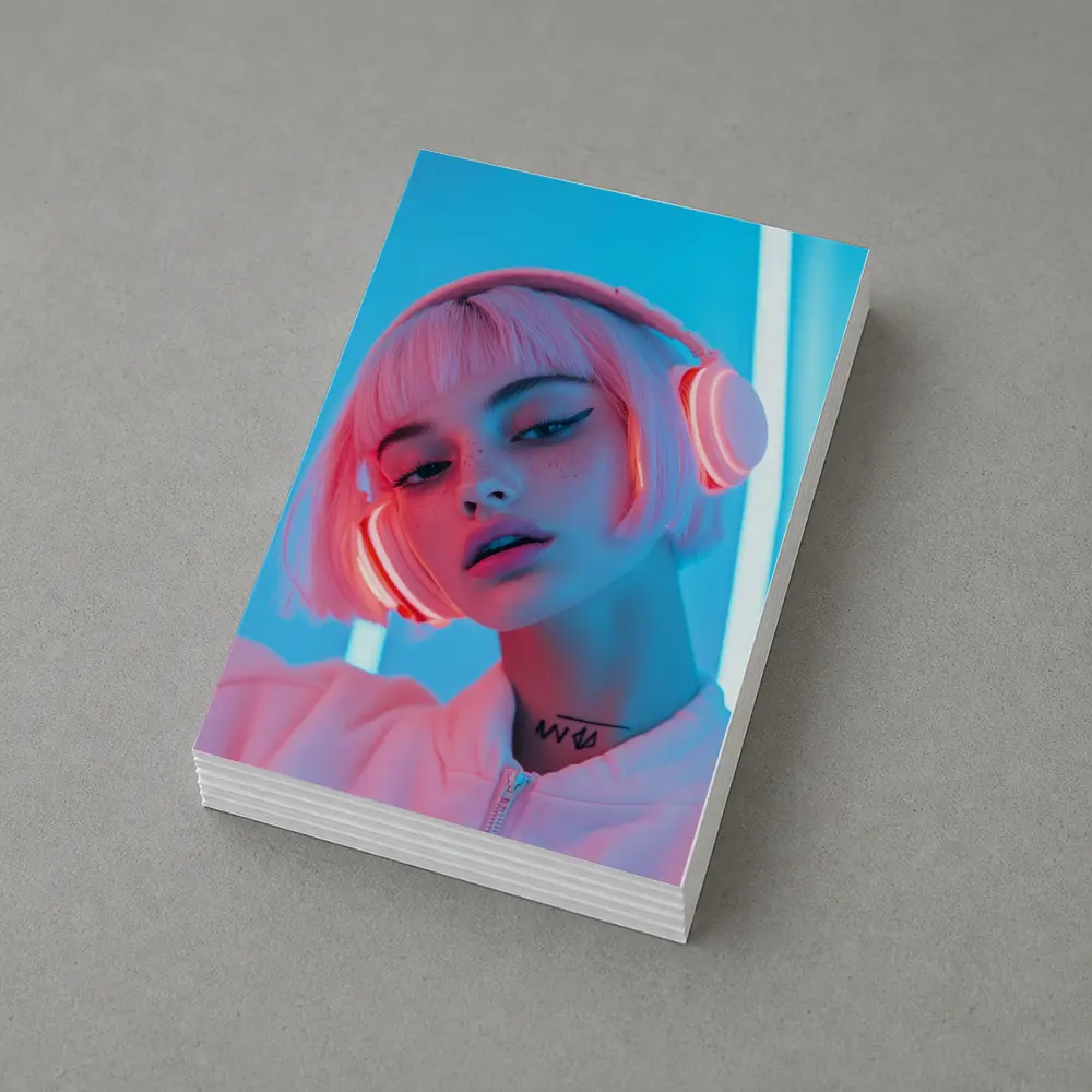 Pink Hair Girl Neon Blue Light Portrait – Postcards