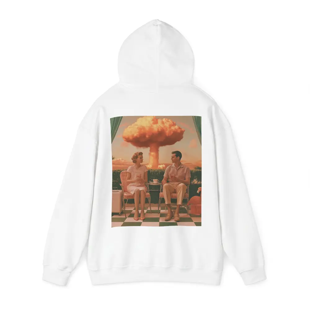 Retro Couple Sitting Nuclear Explosion Background – Hoodies