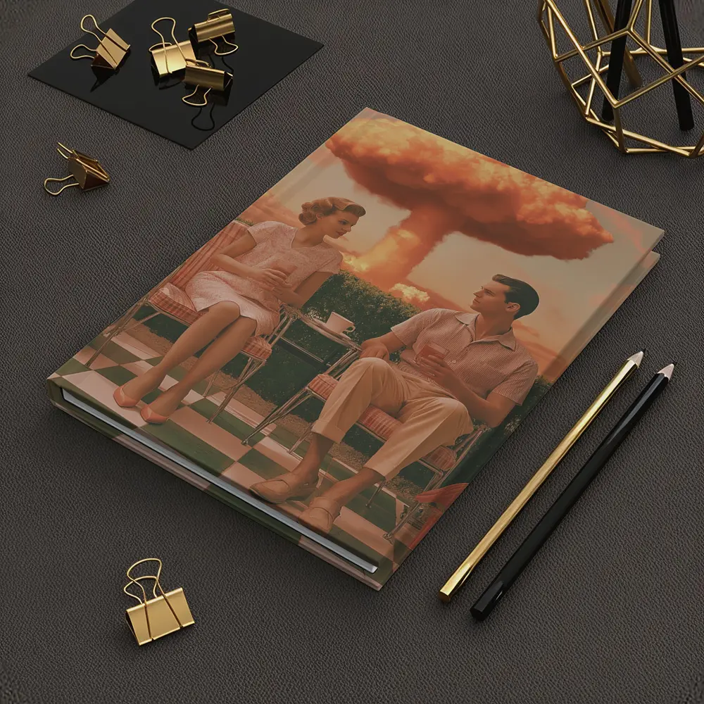 Retro Couple Sitting Nuclear Explosion Background – Notebooks