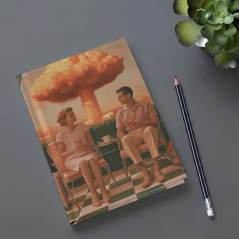 Retro Couple Sitting Nuclear Explosion Background – Notebooks