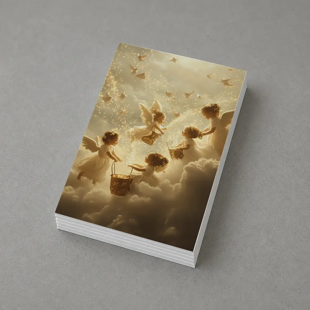 Angel Children Flying Among Golden Clouds – Postcards