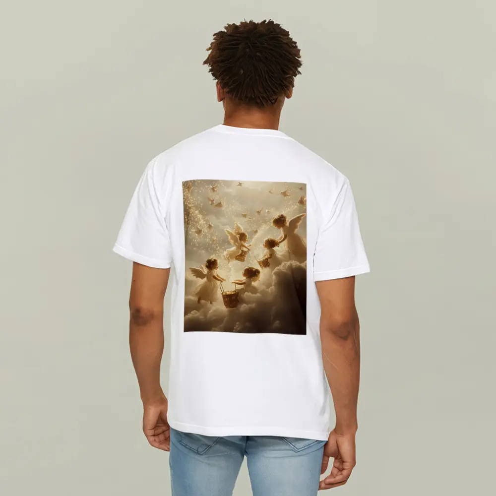 Angel Children Flying Among Golden Clouds – T-Shirts