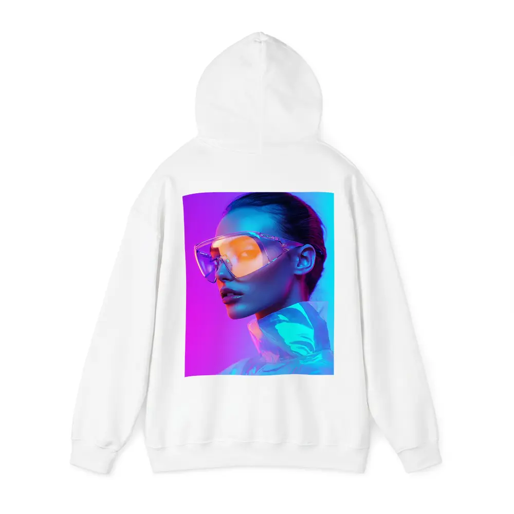Futuristic Woman Neon Pink Blue Background – Hoodies