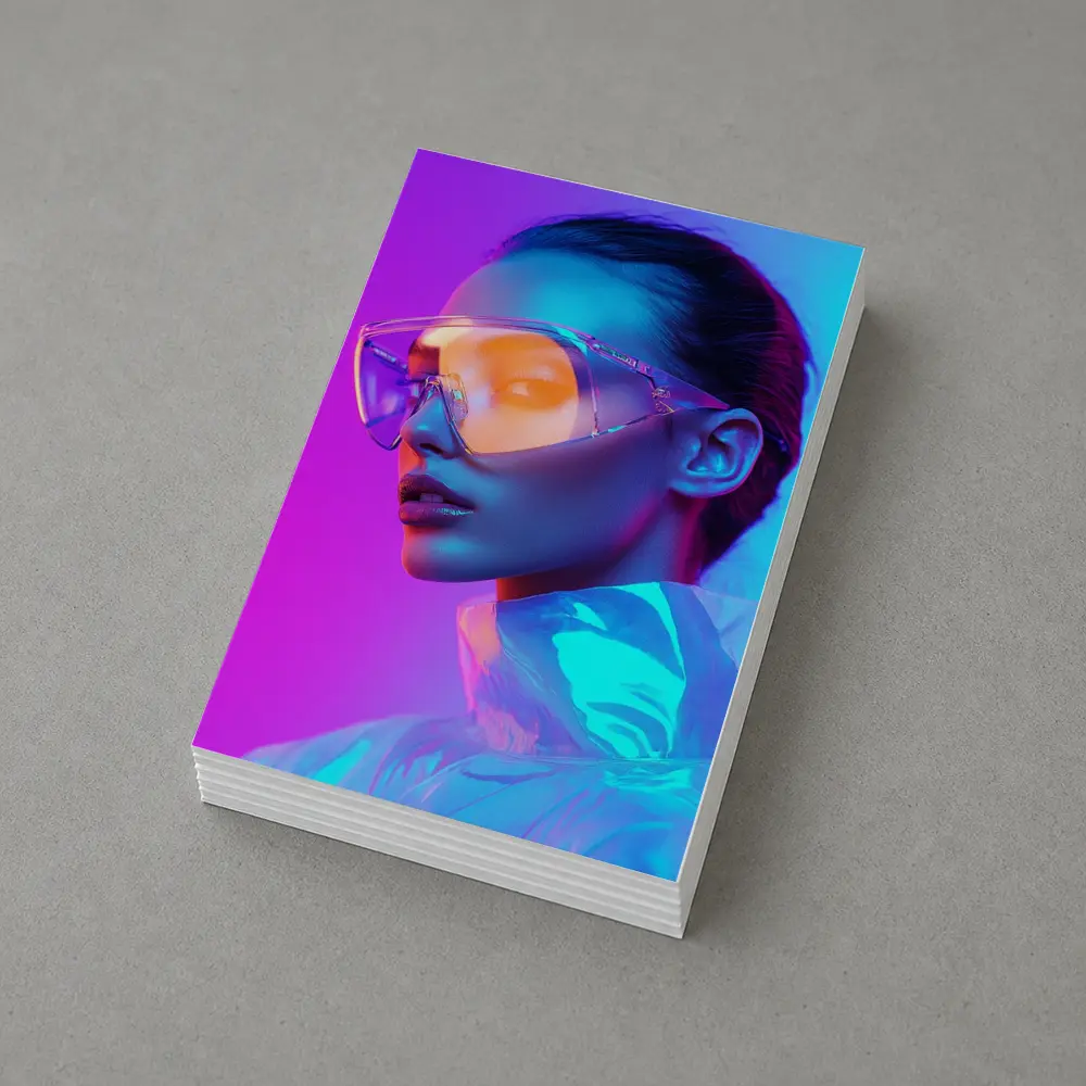 Futuristic Woman Neon Pink Blue Background – Postcards