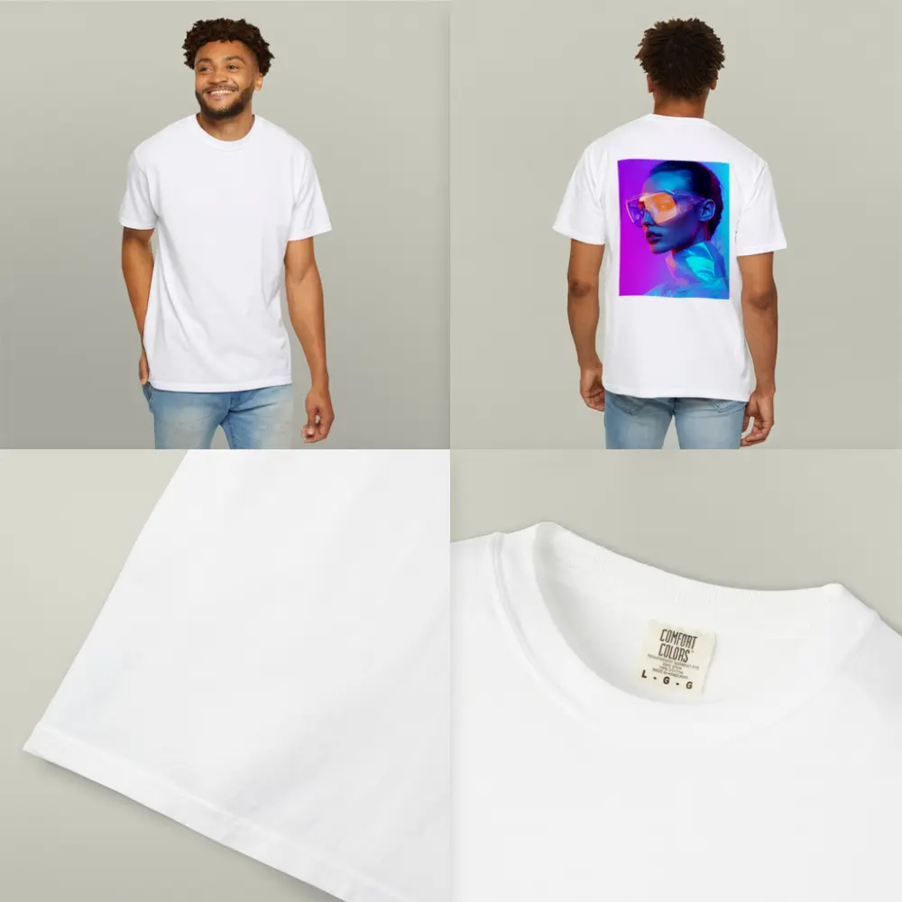 Futuristic Woman Neon Pink Blue Background – T-Shirts
