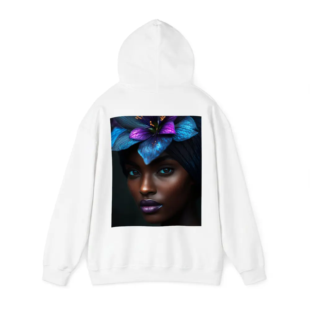 Black Woman Blue Purple Floral Headdress Portrait – Hoodies
