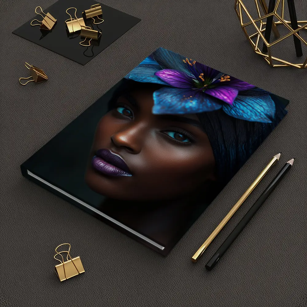 Black Woman Blue Purple Floral Headdress Portrait – Notebooks