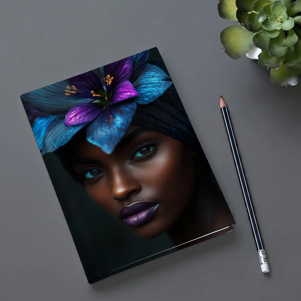 Black Woman Blue Purple Floral Headdress Portrait – Notebooks