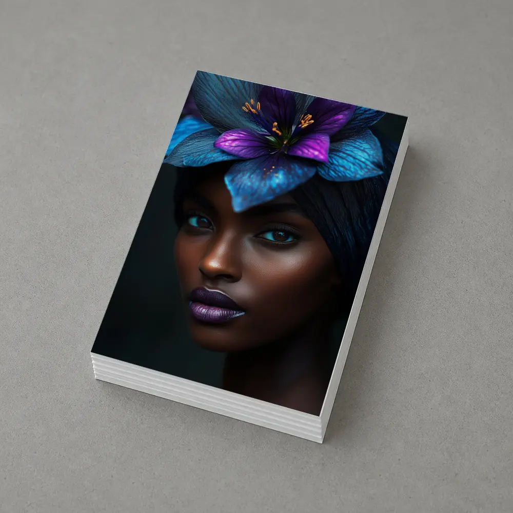 Black Woman Blue Purple Floral Headdress Portrait – Postcards