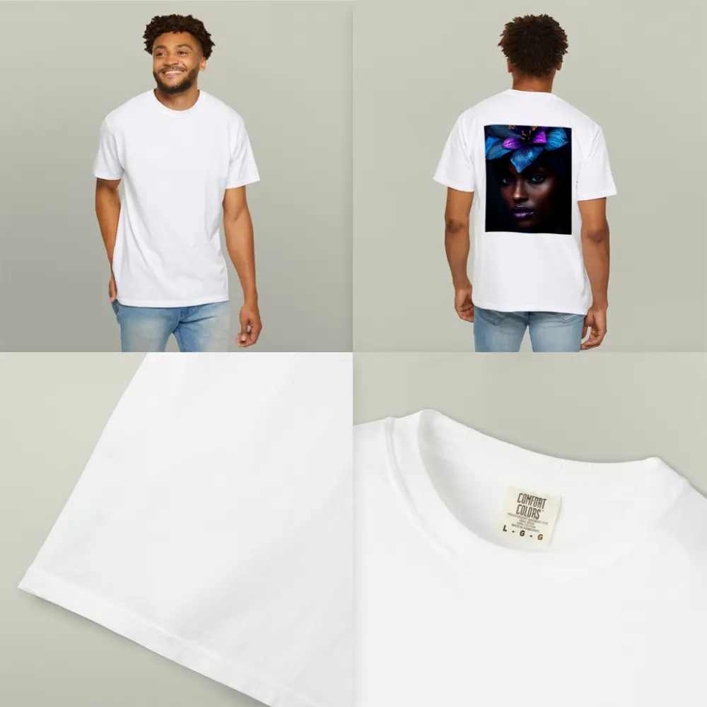 Black Woman Blue Purple Floral Headdress Portrait – T-Shirts