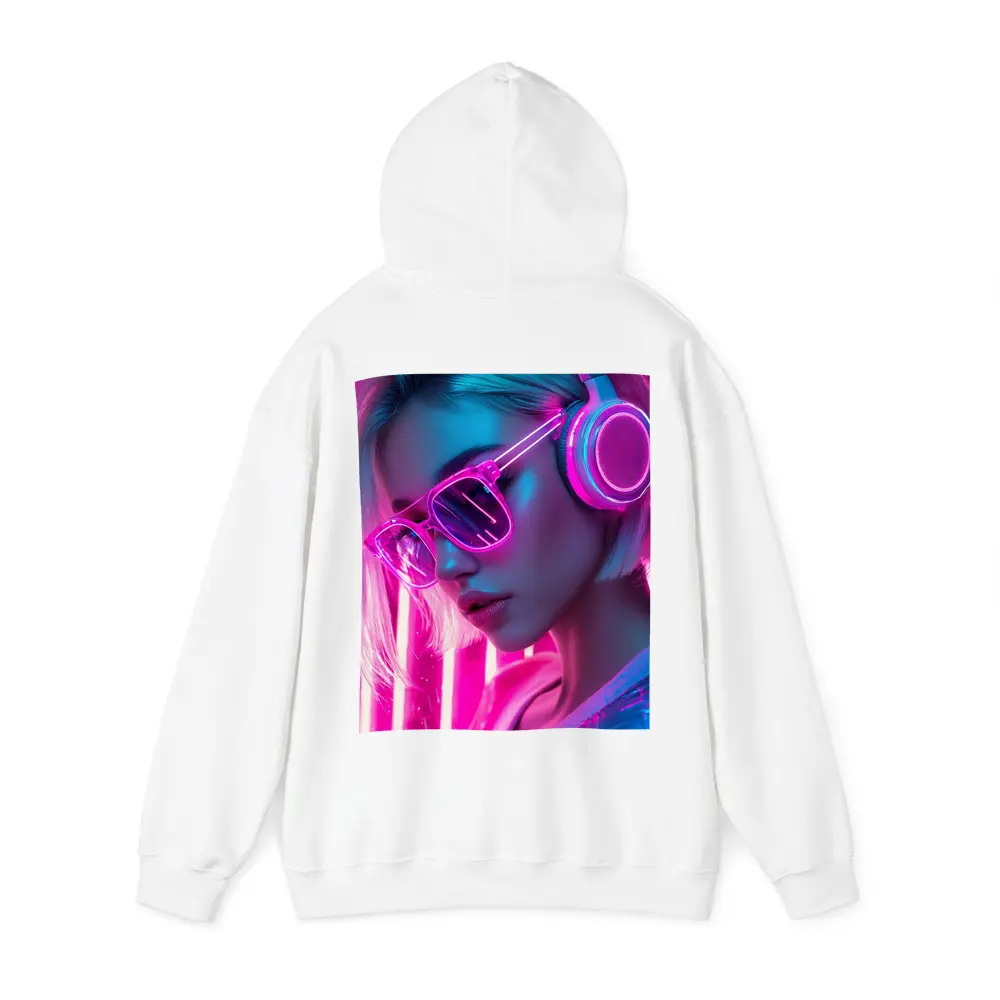 Neon Girl With Headphones Pink Cyberpunk – Hoodies