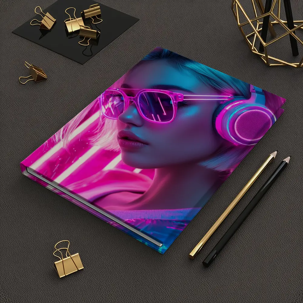 Neon Girl With Headphones Pink Cyberpunk – Notebooks