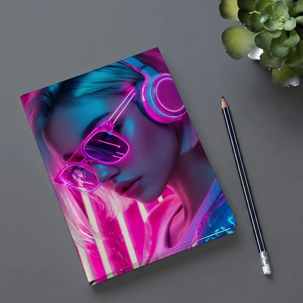 Neon Girl With Headphones Pink Cyberpunk – Notebooks