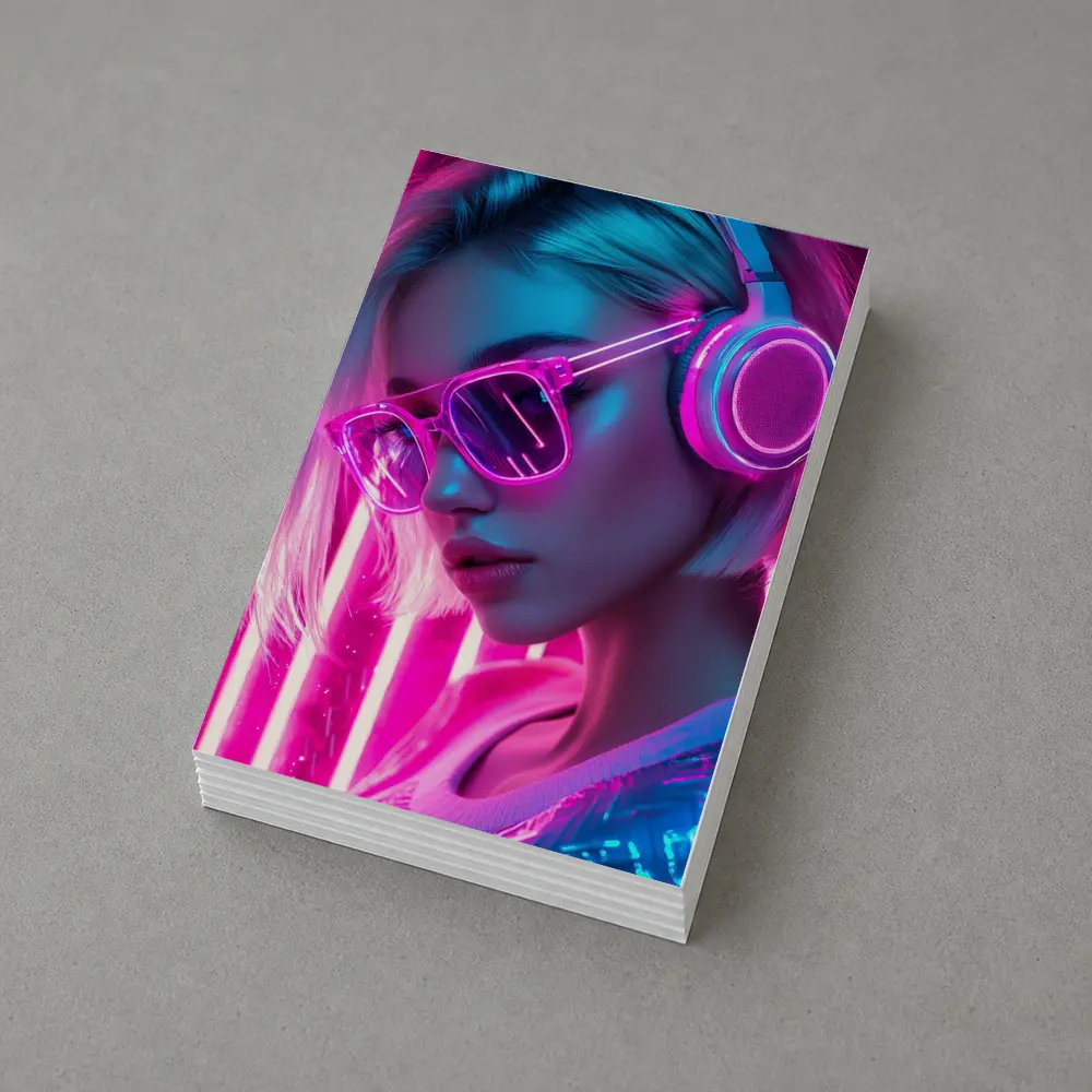 Neon Girl With Headphones Pink Cyberpunk – Postcards