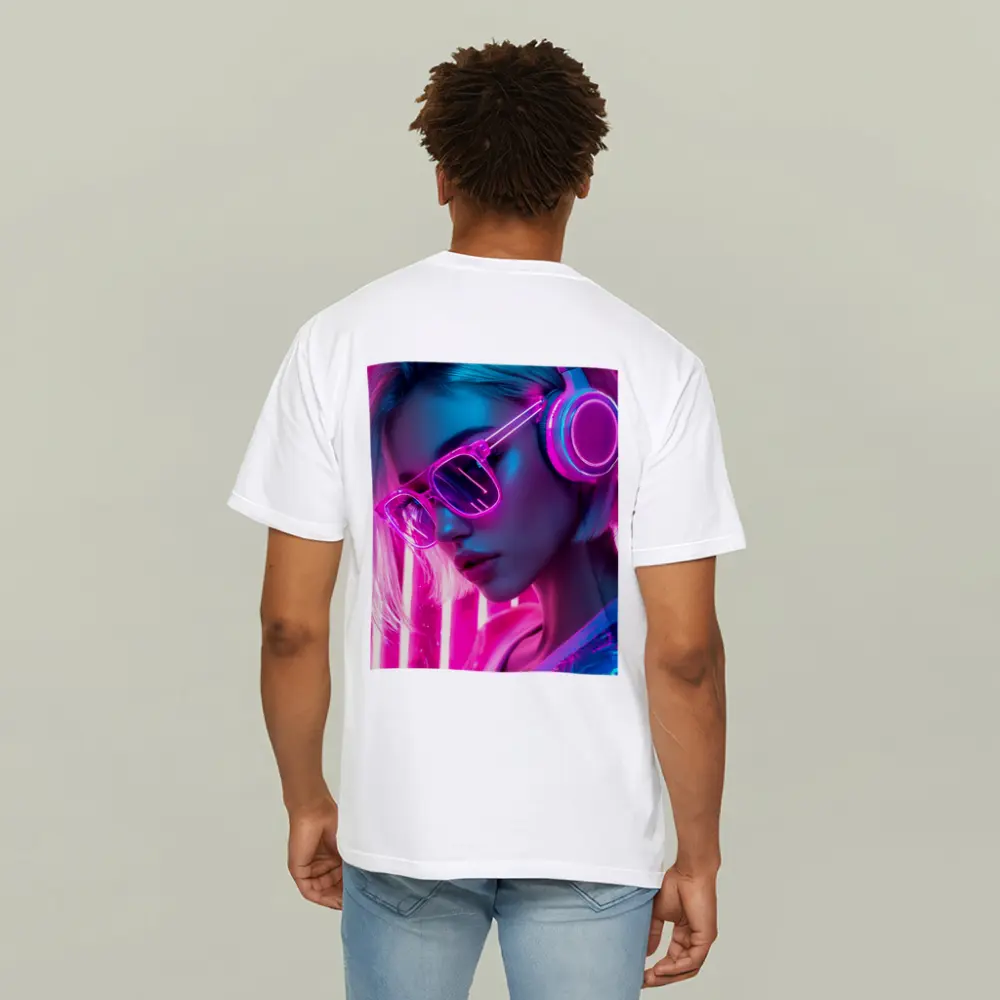 Neon Girl With Headphones Pink Cyberpunk – T-Shirts