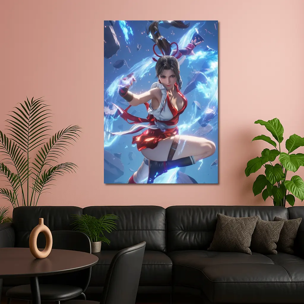 Anime Fighter Girl Blue Energy Battle – Wall Art