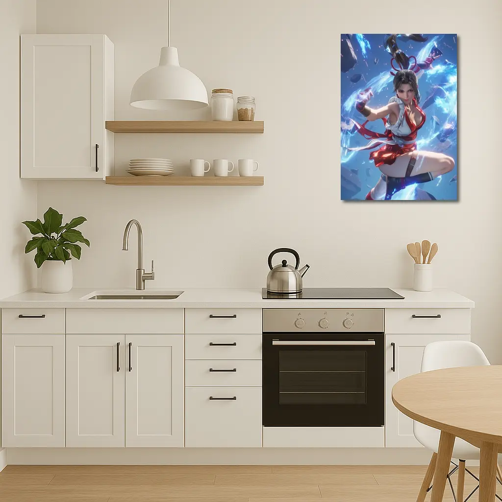 Anime Fighter Girl Blue Energy Battle – Wall Art