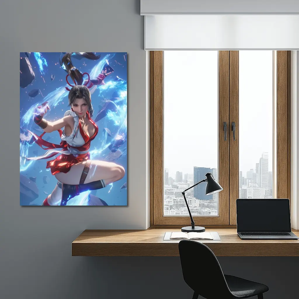 Anime Fighter Girl Blue Energy Battle – Wall Art