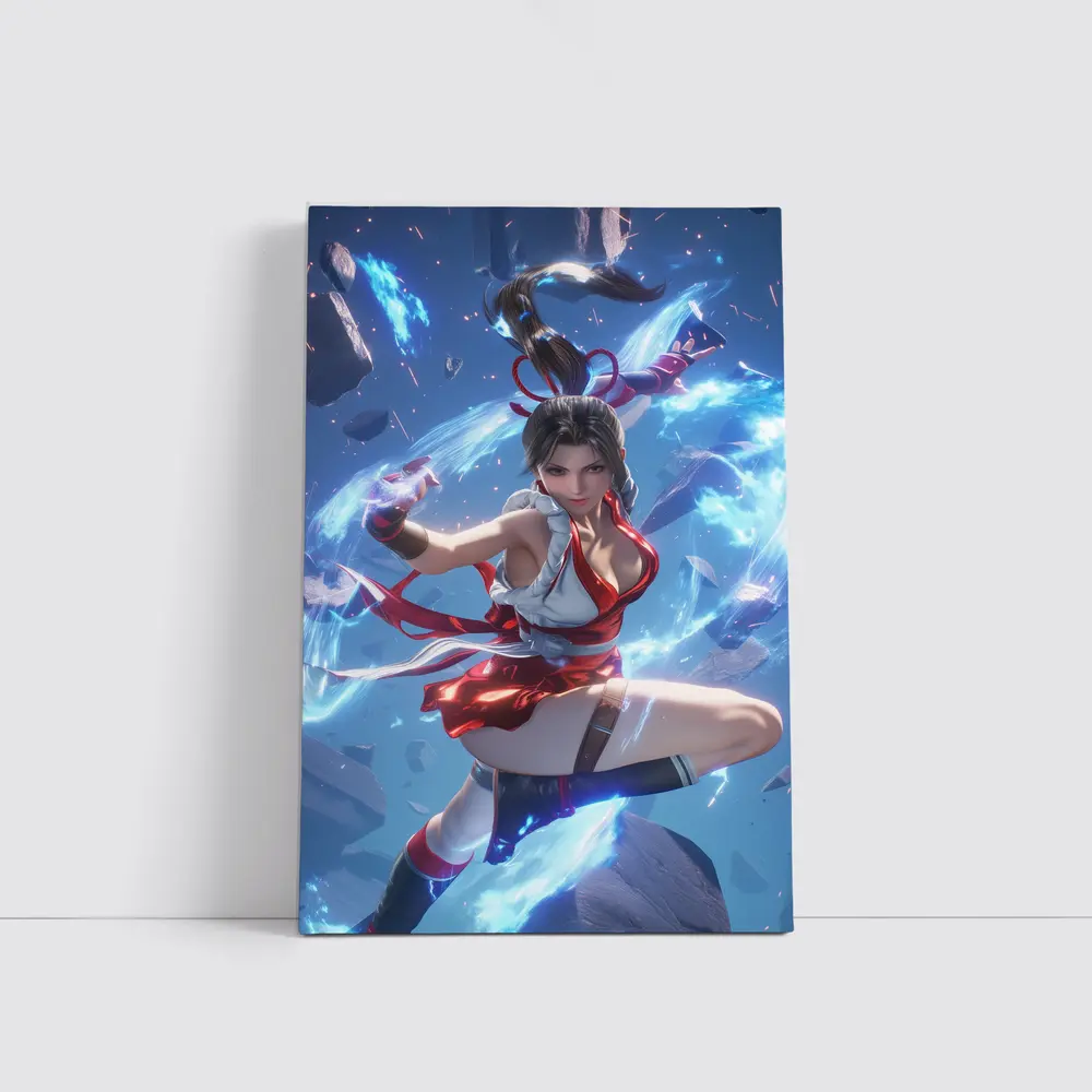 Anime Fighter Girl Blue Energy Battle – Wall Art