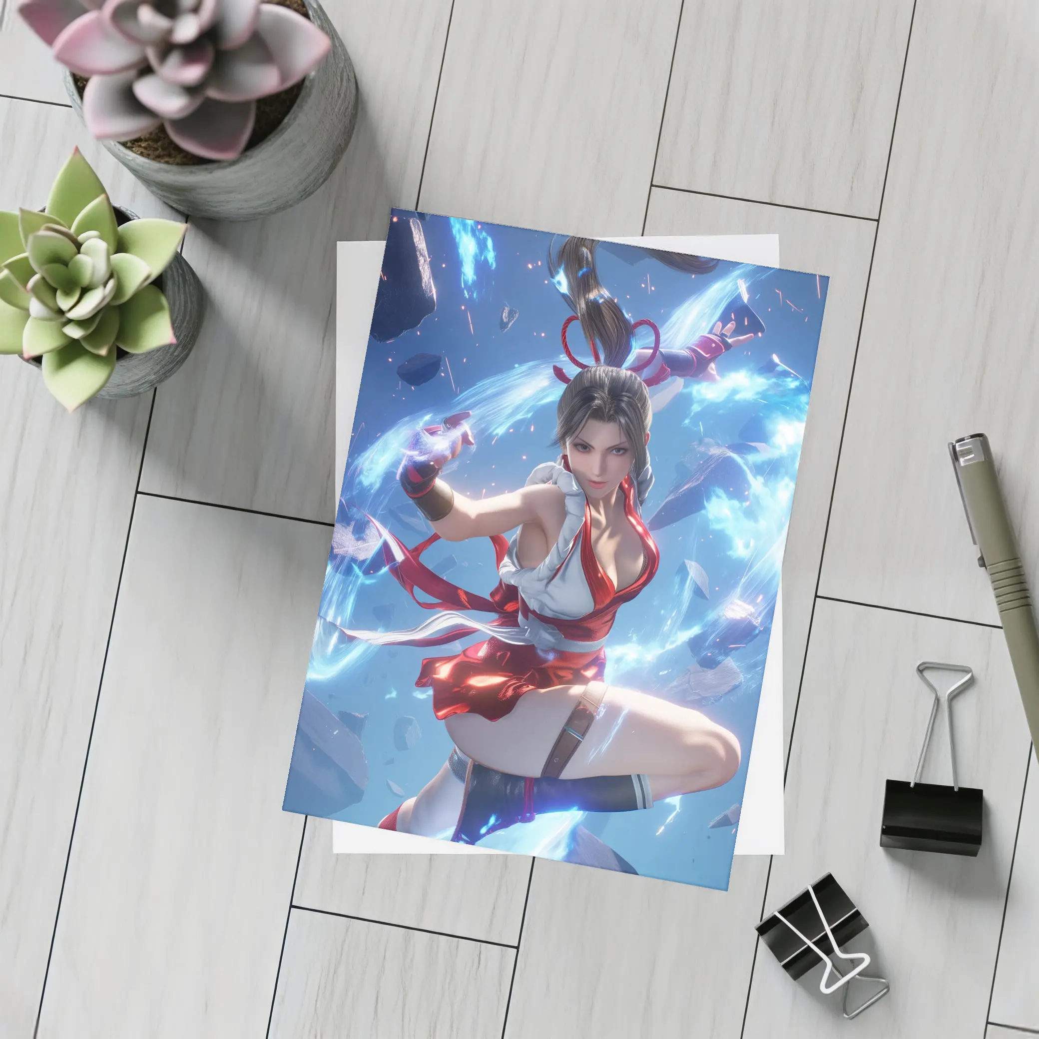 Anime Fighter Girl Blue Energy Battle – Postcards