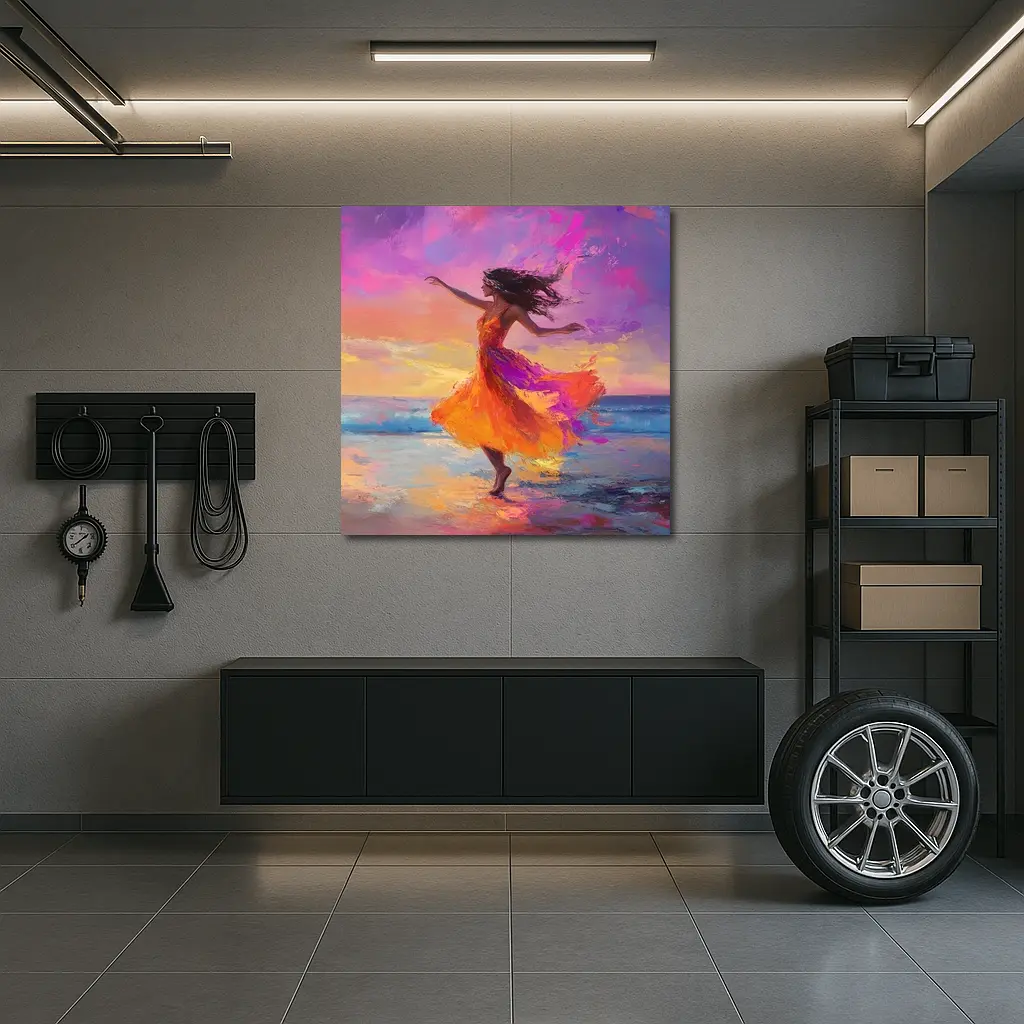 Dancing Woman Beach Sunset Oil Painting – Wall Art