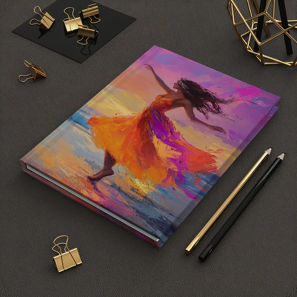 Dancing Woman Beach Sunset Oil Painting – Notebooks
