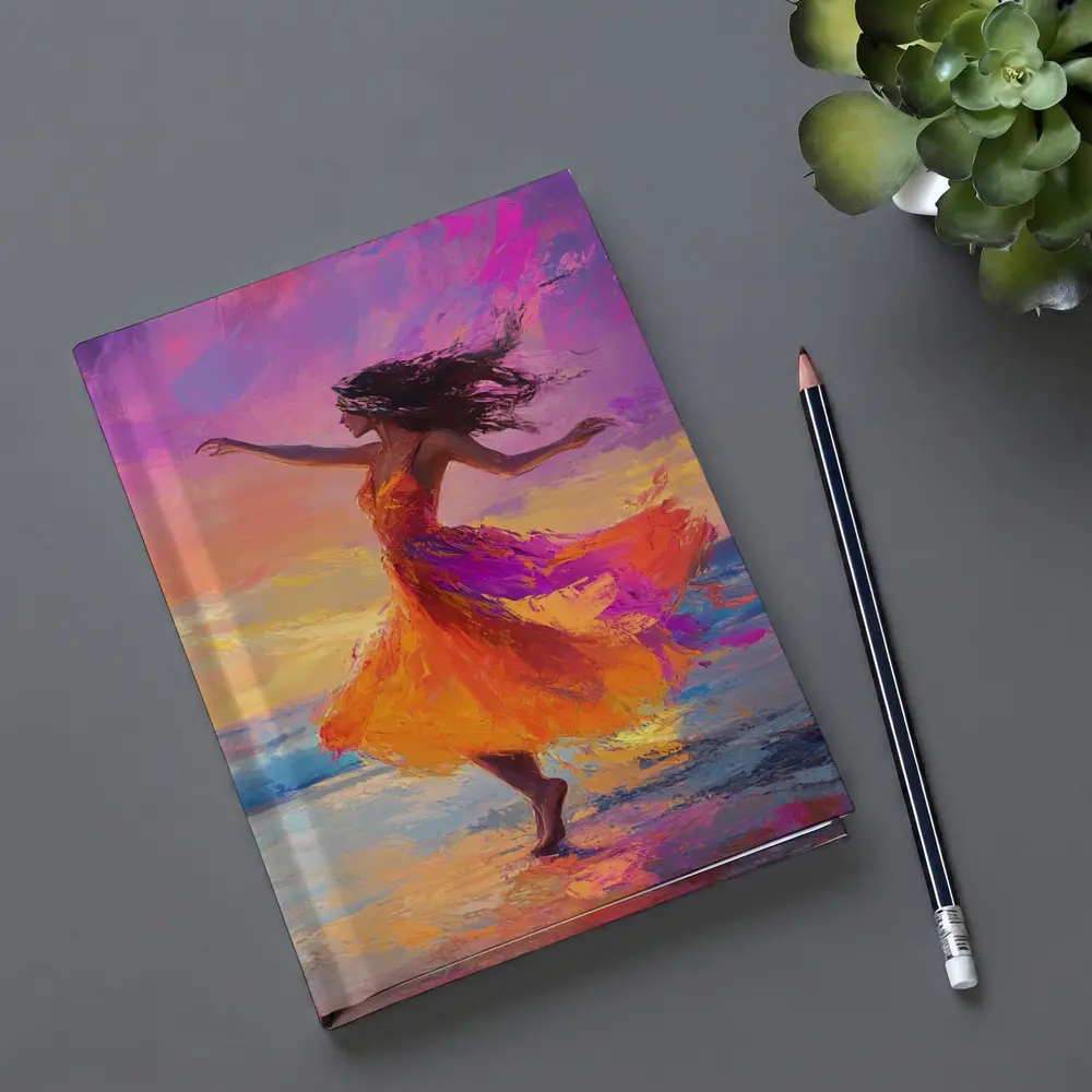 Dancing Woman Beach Sunset Oil Painting – Notebooks