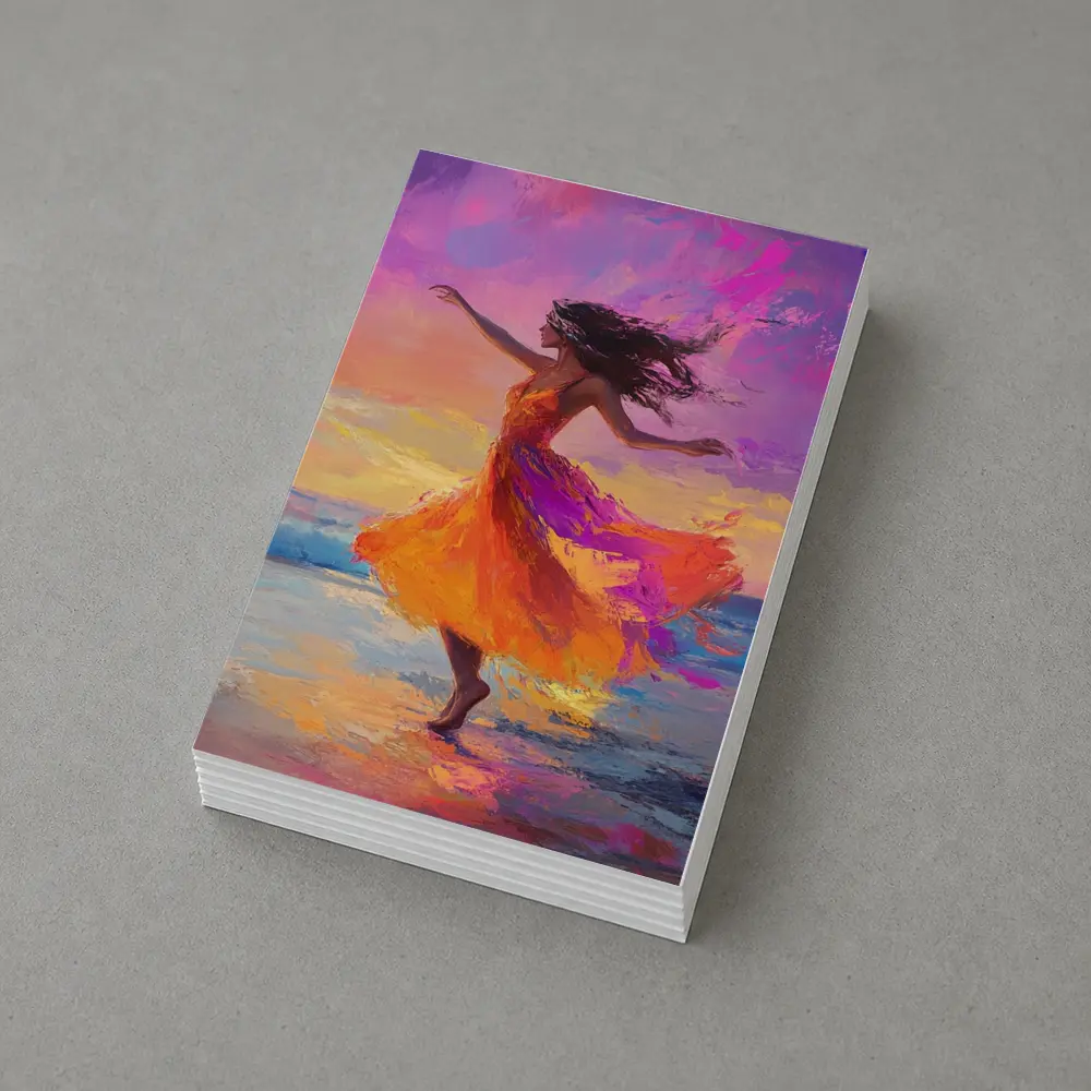 Dancing Woman Beach Sunset Oil Painting – Postcards