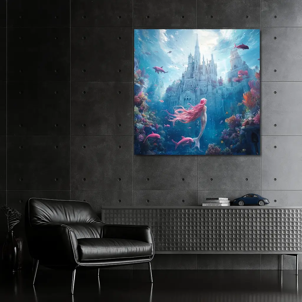 Mermaid Underwater Castle Fantasy Ocean Scene – Wall Art