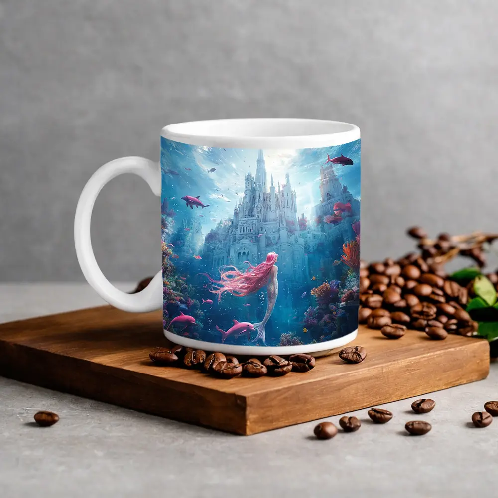 Mermaid Underwater Castle Fantasy Ocean Scene – Mugs