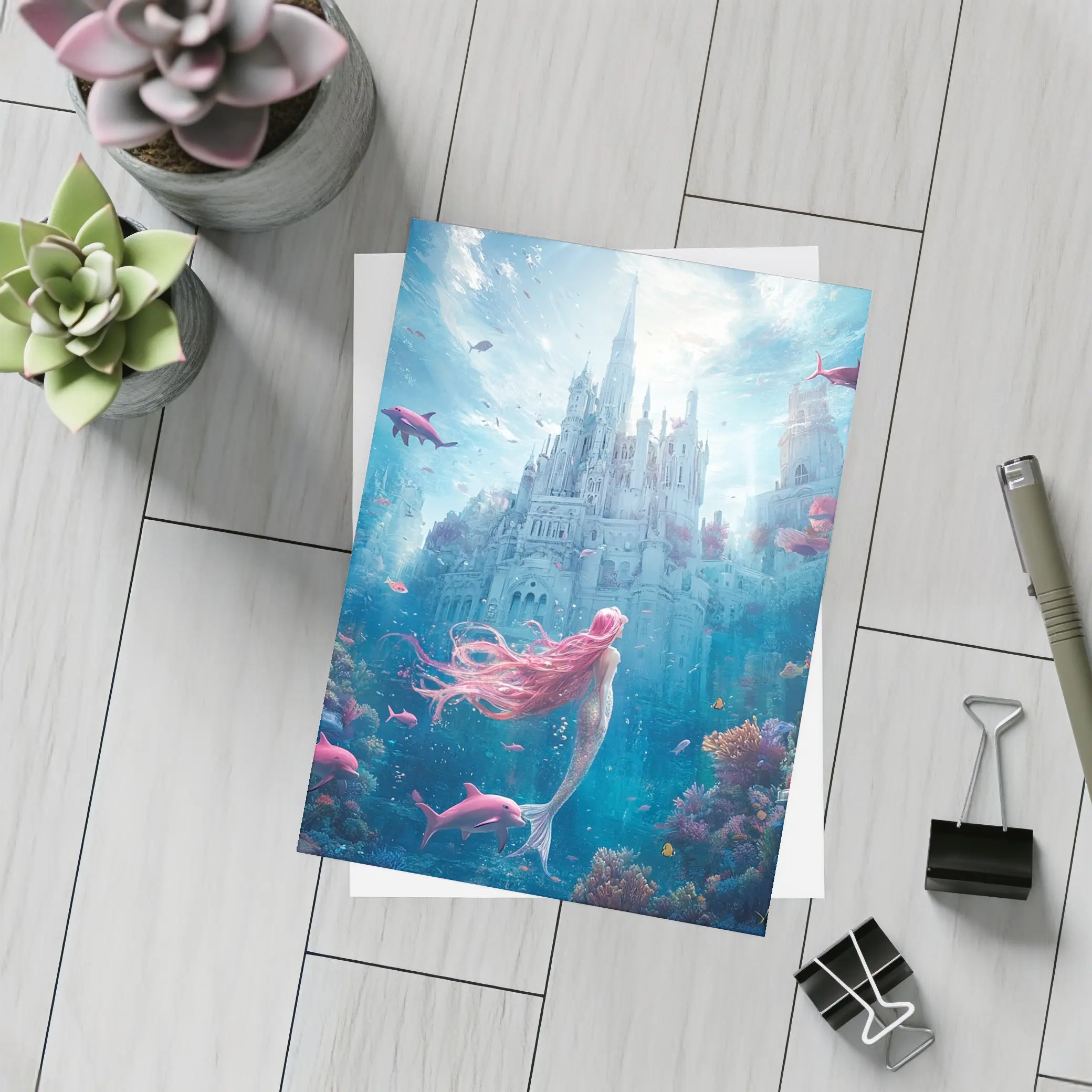 Mermaid Underwater Castle Fantasy Ocean Scene – Postcards