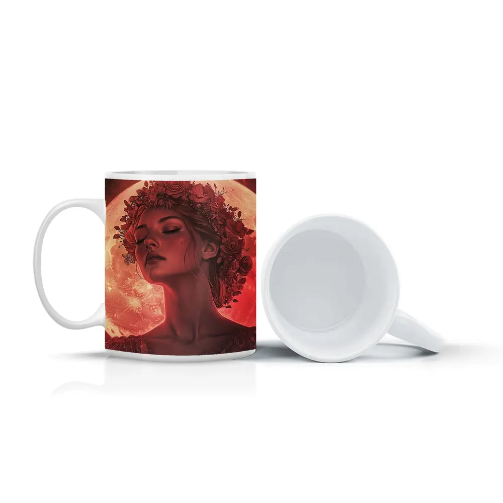 Woman Floral Crown Red Moon Roses – Mugs