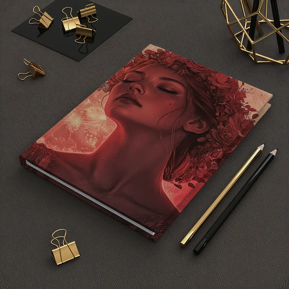 Woman Floral Crown Red Moon Roses – Notebooks